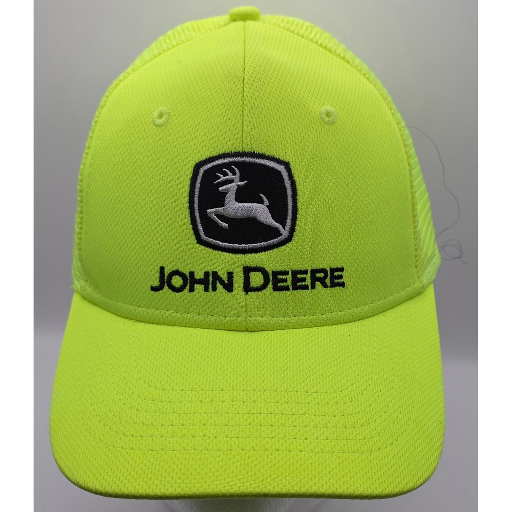 John Deere Neon Yellow Hi-Vis Trucker Hat Mesh Strapback Cap OSFA‎